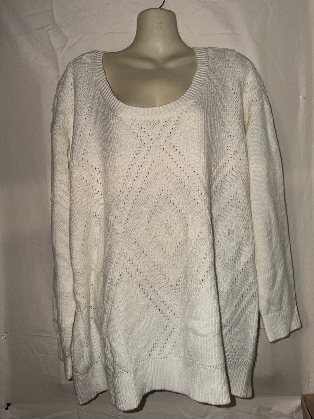 torrid Ivory Scoop Neck Pointelle Diamond Sweater